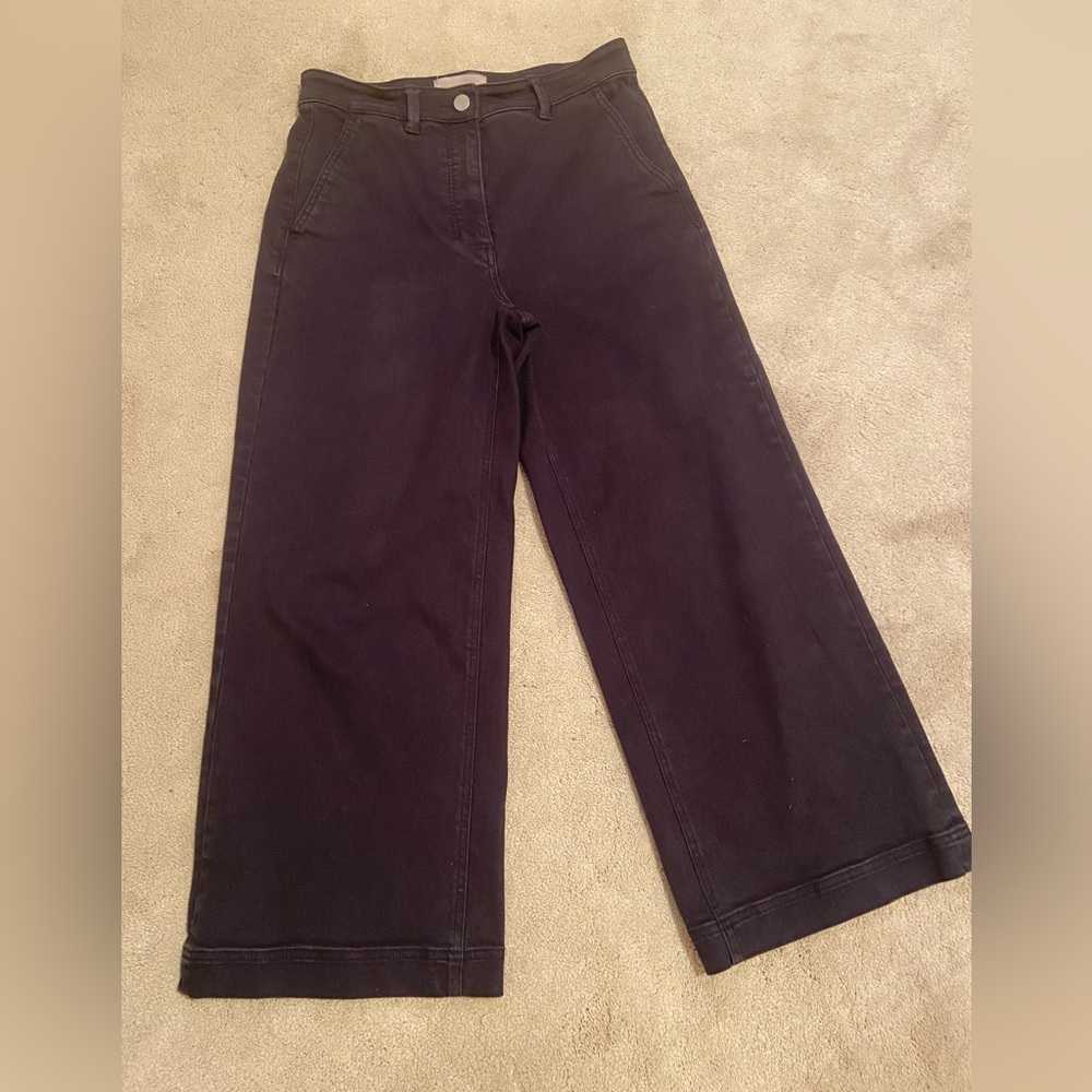 Everlane Dark Denim High Waist Wide Leg Cropped Cuffed Jeans Pants